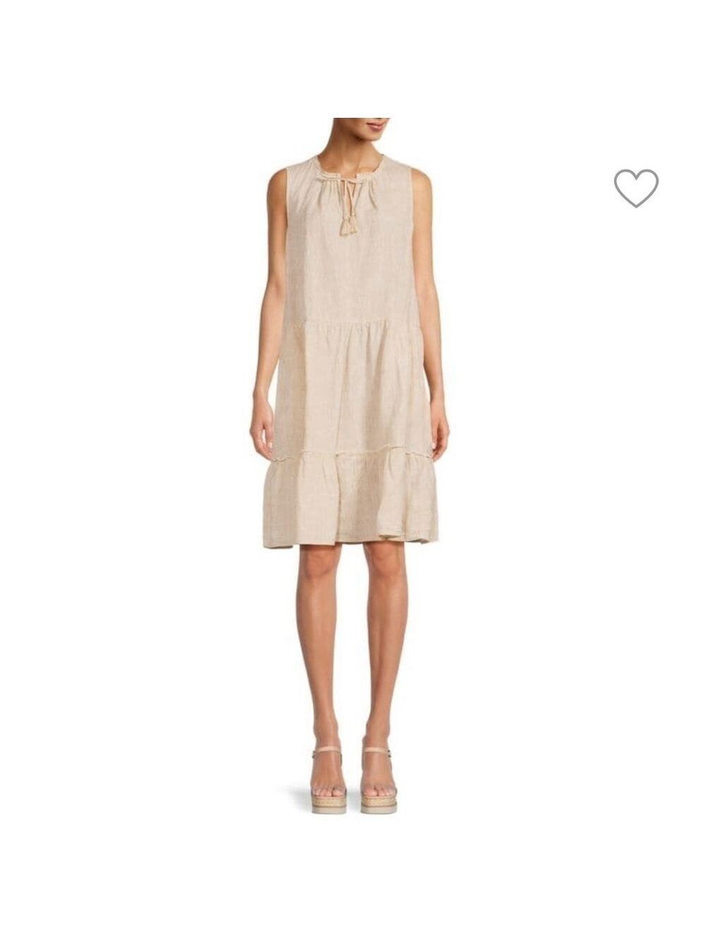 J.mclaughlin Women’s Christa Linen Tassel Tiered Sleeveless Shift Dress Tan M